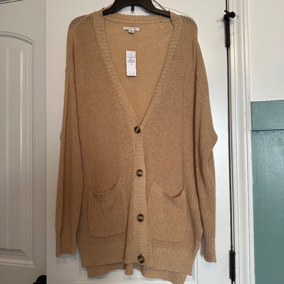 American Eagle Outfitters Sweaters - American Eagle Oversized Side Slit Button Up Cardigan - Tan
